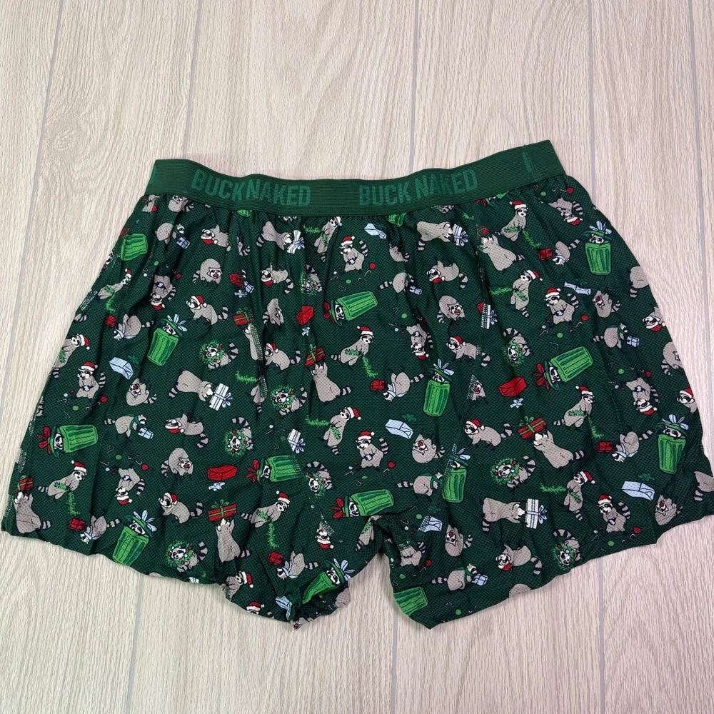 Duluth Trading Co Green Holiday Raccoon‎ Pattern Buck Naked Boxers